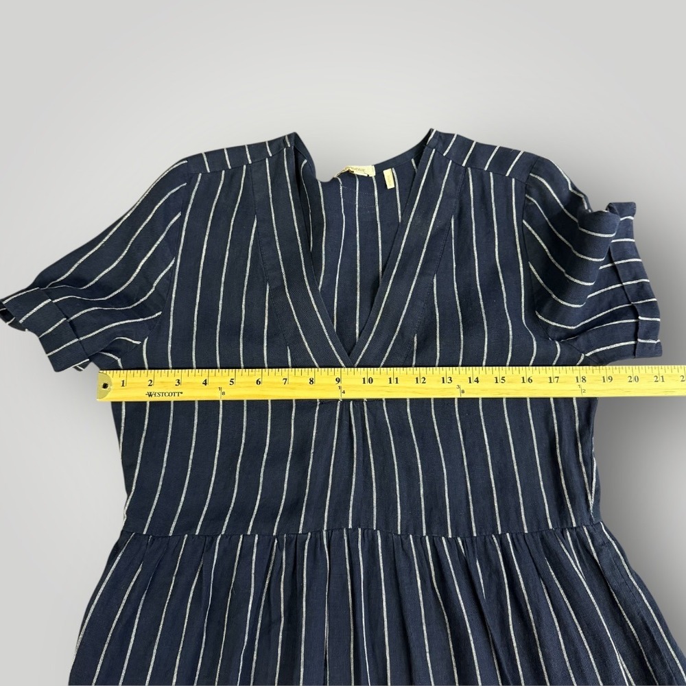 Barbour Marina Fogle Wickham Dress Navy Blue Pinstripe 100% Linen Midi Womens 4 - Picture 8 of 9